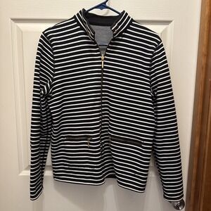 Lauren Ralph Lauren Women Size M Black White Striped Reversible Jacket Full Zip